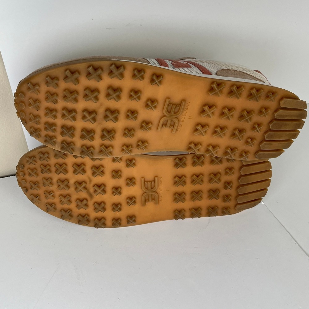 Sam Edelman Langley 3 Sneakers Womens 11M Cream Tan Coral Pink Mesh Suede Logo - Picture 12 of 16
